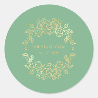 Minimalistische Elegante Blumenjade grün und golde Runder Aufkleber
