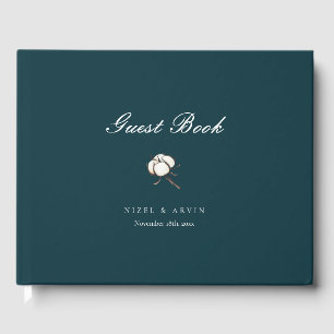 Minimalistische elegante Cotton Deep Green Wedding Gästebuch