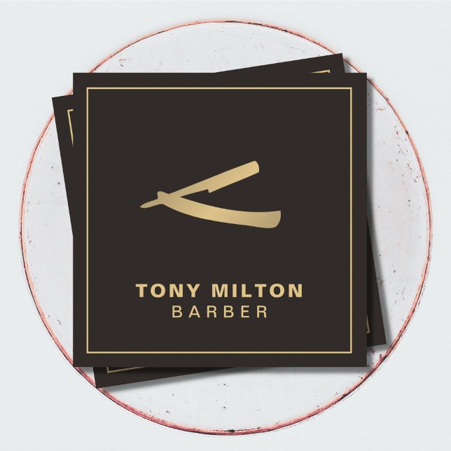 Minimalistische Elegante Dark Imitate Gold Razor B Quadratische Visitenkarte (Von Creator hochgeladen)