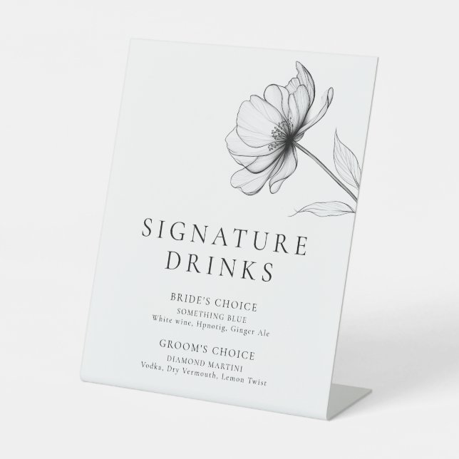 Minimalistische elegante Floral Signature Drinks Sockelschild (Vorderseite)