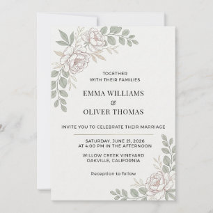 Minimalistische Elegante Florale Hochzeit Einladung