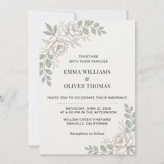 Minimalistische Elegante Florale Hochzeit Einladung
