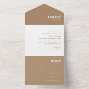 Minimalistische elegante formelle braune Babyparty All In One Einladung