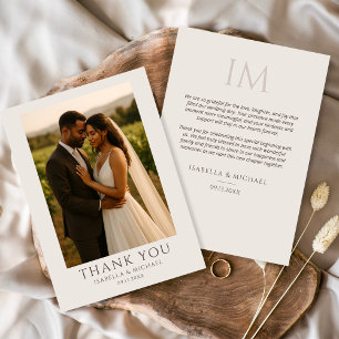 Minimalistische elegante Foto-Hochzeit  Dankeskarte