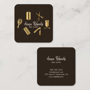 Minimalistische elegante goldene Hairstyling-Werkz Quadratische Visitenkarte
