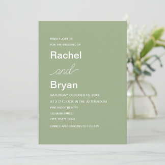 Minimalistische elegante Hochzeit in Salbeigrün Einladung