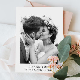 Minimalistische, elegante Hochzeitsfeier für Foto Dankeskarte