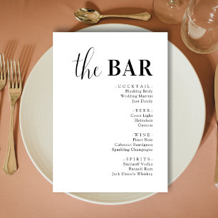 Minimalistische elegante Hochzeitsgetränke-Bar-Men Menükarte