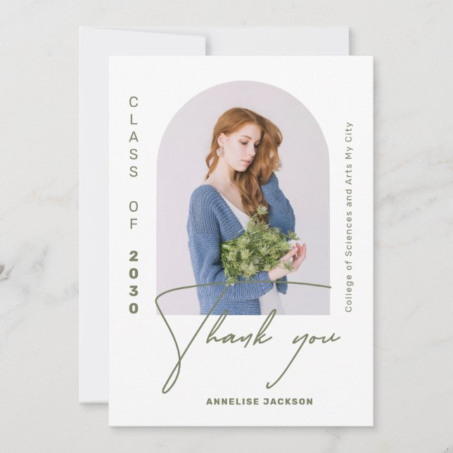 Minimalistische elegante Klasse des Fotos Abschlus Dankeskarte (Vorderseite)