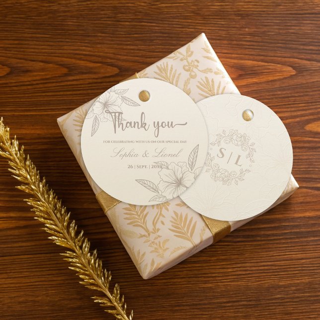 Minimalistische Elegante Kontur Blumenhochzeit Geschenkanhänger (Von Creator hochgeladen)