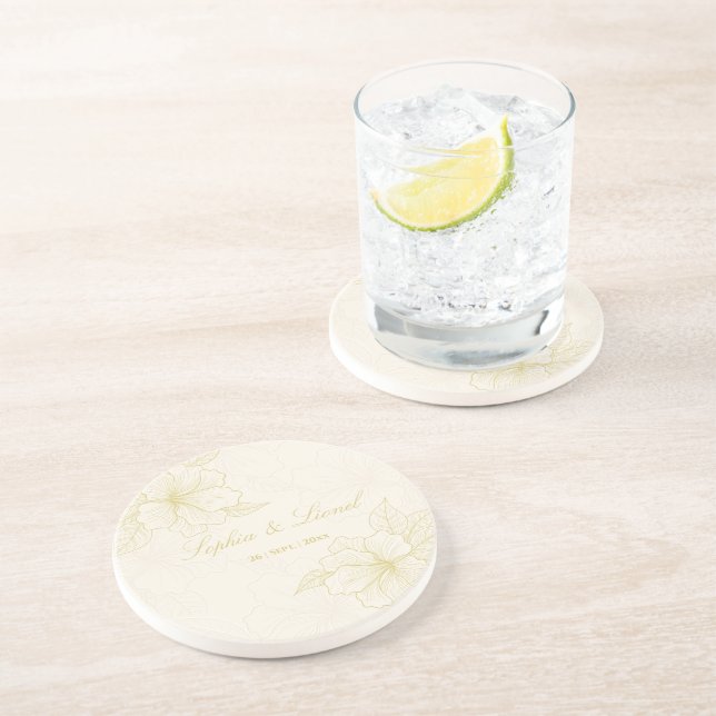 Minimalistische Elegante Kontur Blumenhochzeit Getränkeuntersetzer (Seite)