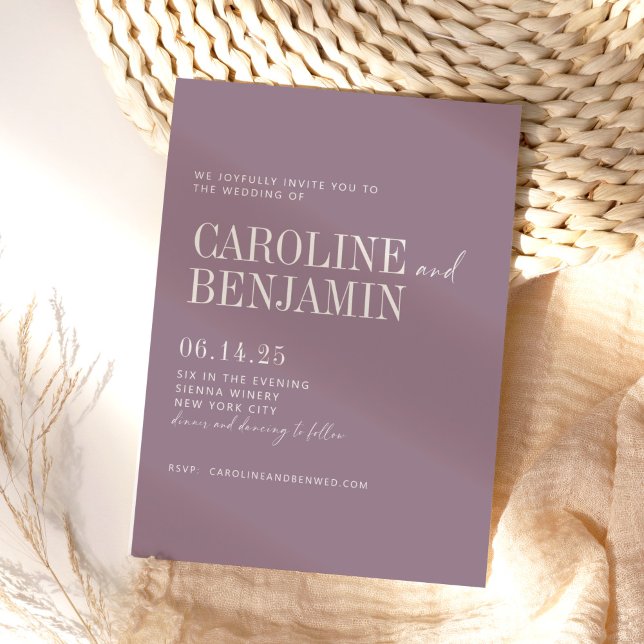 Minimalistische, elegante Lila Hochzeit in einem Einladung (Von Creator hochgeladen)