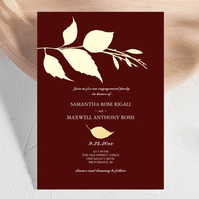 Minimalistische elegante Maroon-Engagement-Partei Folieneinladung (Burgundy and gold fall engagement party invites)
