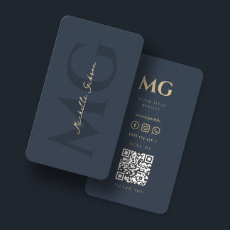 Minimalistische Elegante Monogram Dark Blue QR Visitenkarte