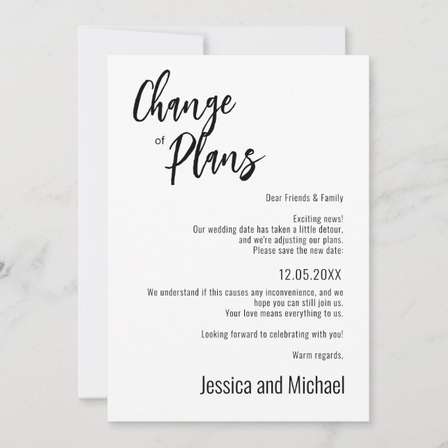 💍 Minimalistische elegante Planänderung Save The Date (Vorderseite)