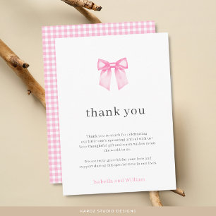 Minimalistische Elegante Rosa Schleife Baby Shower Dankeskarte