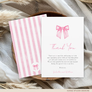 Minimalistische elegante rosa Schleife Dusch-Danke Dankeskarte