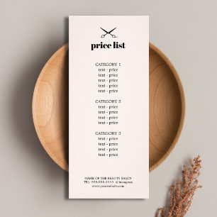 Minimalistische elegante roséfarbene Preisliste fü Werbekarte
