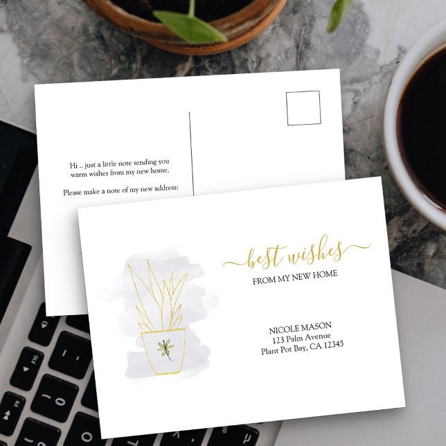 Minimalistische Elegante Schlange Pflanze Ankündig Postkarte (New Address postcard with elegant minimalist potted plant design)