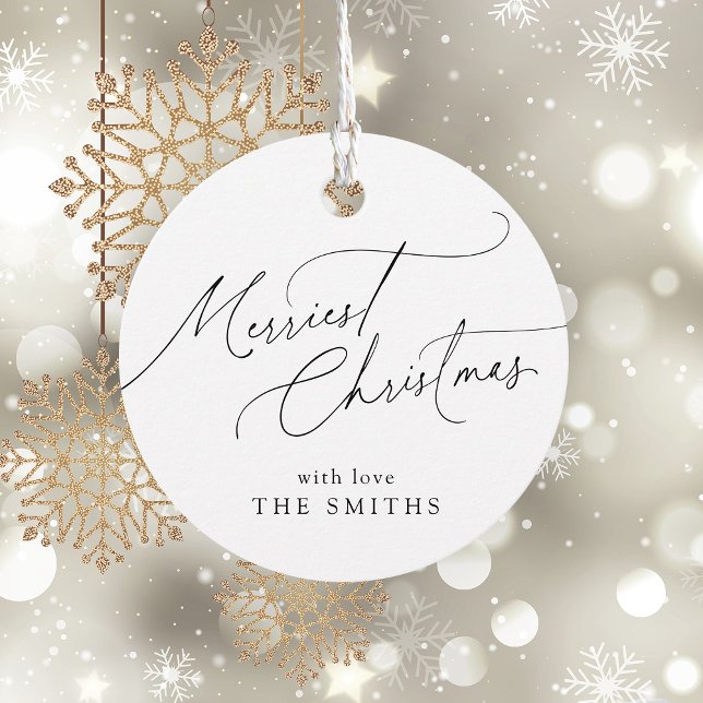 Minimalistische elegante Schrift Frohe Weihnachten Geschenkanhänger (Minimalist Elegant Script Merriest Christmas Favor Tags)