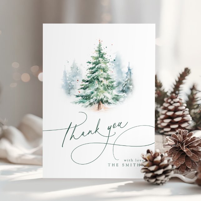 Minimalistische elegante Schrift Weihnachtsbaum Da Dankeskarte (Minimalist Elegant Script Christmas Tree Thank You)
