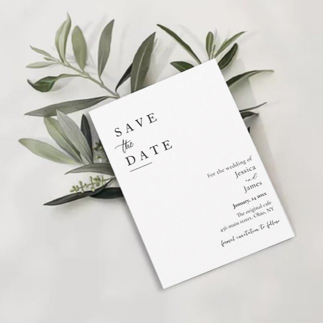 Minimalistische elegante Schwarz-Weiß-Hochzeit Save The Date (Von Creator hochgeladen)