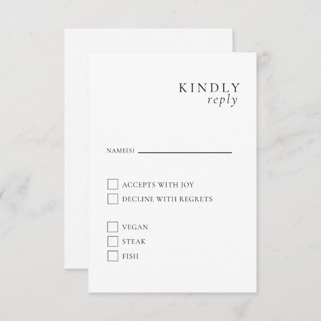 Minimalistische elegante Schwarz-Weiß-RSVP-Karte Begleitkarte (Vorne/Hinten)