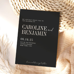 Minimalistische, elegante Schwarz-Weiß-Script-Hoch Einladung
