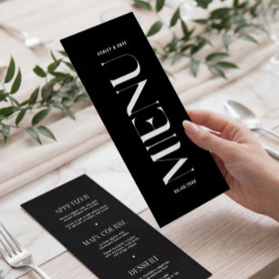 Minimalistische elegante schwarze Hochzeitsmenükar Menükarte