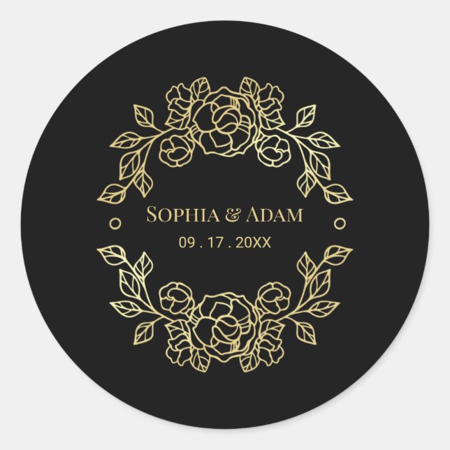 Minimalistische, elegante, schwarze und goldene Fa Runder Aufkleber (Vorderseite)