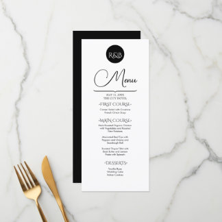 Minimalistische elegante schwarze und weiße Hochze Menükarte