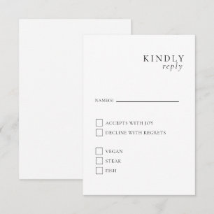Minimalistische elegante schwarze und weiße RSVP-K Begleitkarte
