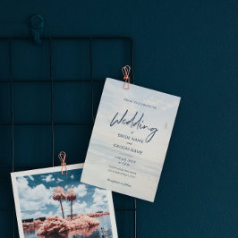 Minimalistische, elegante Script Foto Beach Weddin Folieneinladung