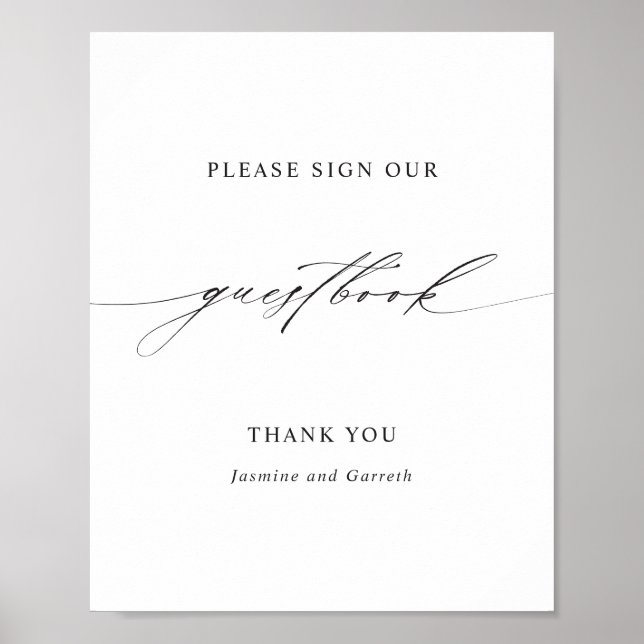 Minimalistische elegante Skript-Hochzeitsgästebuch Poster (Vorne)