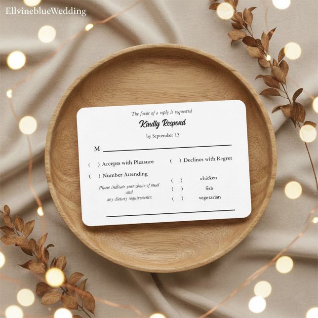 Minimalistische elegante Typografie und Menüauswah RSVP Karte (Von Creator hochgeladen)