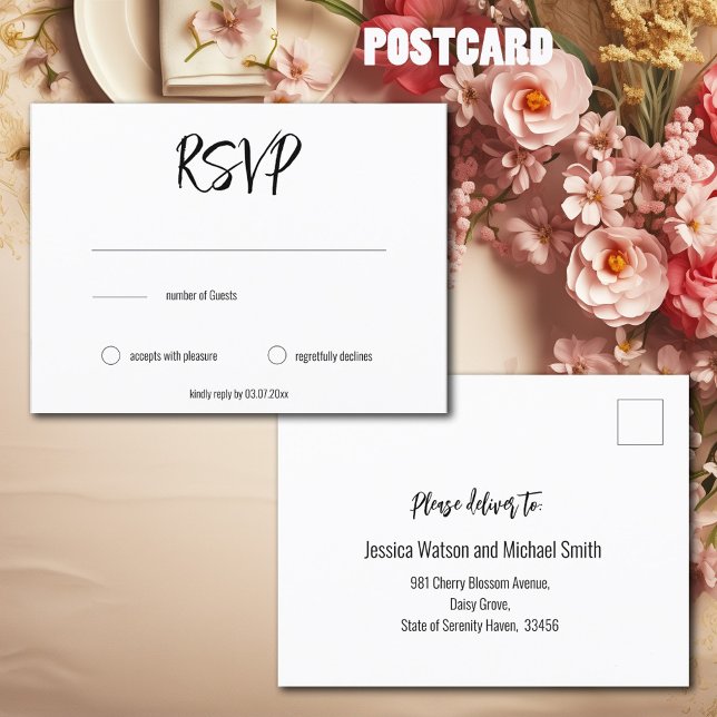 💍 Minimalistische Elegante UAWG & Anzahl der Gäst Postkarte (Minimalist Elegant RSVP & number of Guests Postcard)