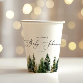 Minimalistische, elegante Waldrustikale Babydusche Pappbecher