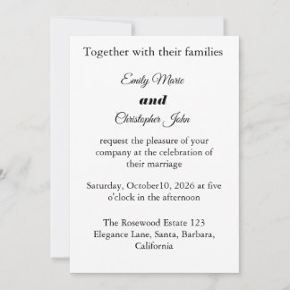 Minimalistische elegante weiße Hochzeitskarte Einladung