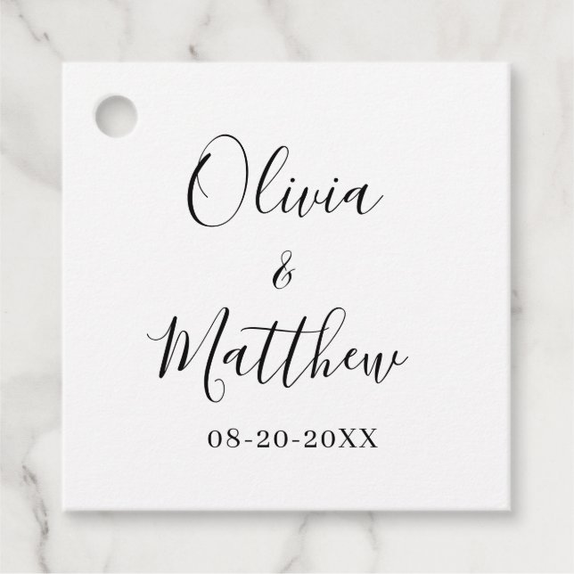 Minimalistische, elegante White Classic Hochzeit Geschenkanhänger (Vorderseite)