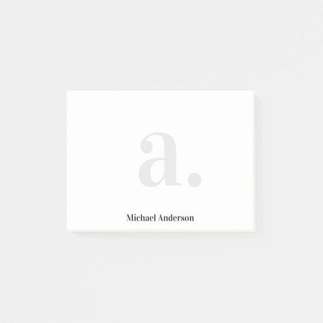 Minimalistische, elegante White Monogram Modern Post-it Klebezettel (Vorderseite)