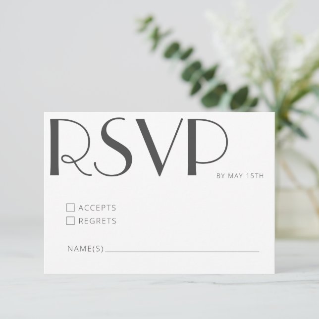 Minimalistische Elegante White Template Art Deco H RSVP Karte (Stehend Vorderseite)