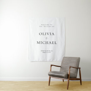 Minimalistische Elegante Willkommens Hochzeit Wandteppich