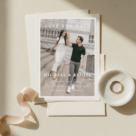 Minimalistische Elfenbein-Foto-Hochzeit 'Datum fre Einladung
