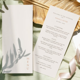 Minimalistische Elfenbein-Kupfer-Schrift Hochzeit  Menükarte