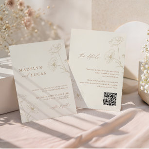 Minimalistische Elfenbein-Taupe-Blumen-QR-Code-Hoc Einladung