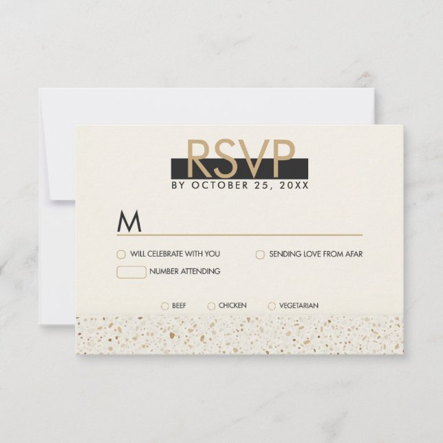 Minimalistische Elfenbein Terrazzo Wedding RSVP Ca Karte (Vorderseite)
