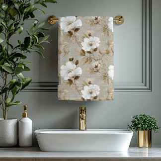 Minimalistische elfenbeinfarbene Blumen Erdbad Han Badhandtuch Set