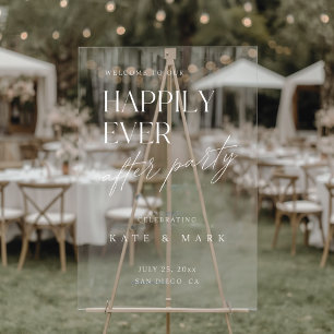 Minimalistische Elopement-Empfangsfeier Begrüßung Acrylschild