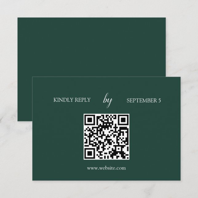Minimalistische Emerald Green QR Code Wedding RSVP Karte (Vorne/Hinten)