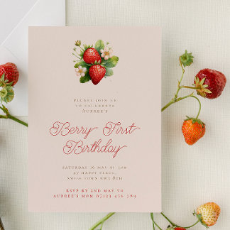 Minimalistische Erdbeeren Berry First Birthday Par Einladung
